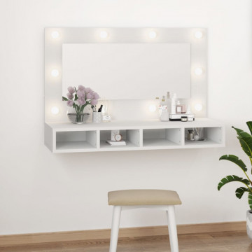 Dulap cu oglindă și LED, alb, 90x31,5x62 cm - Img 1