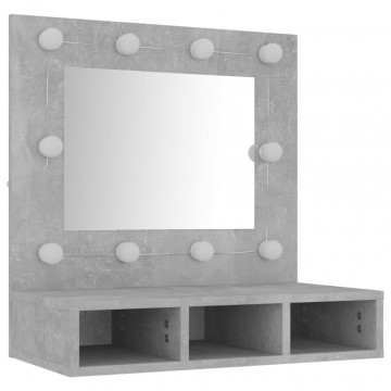 Dulap cu oglindă și LED, gri beton, 60x31,5x62 cm - Img 4