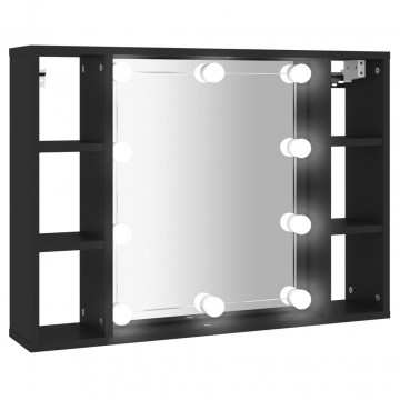 Dulap cu oglindă și LED, negru, 76x15x55 cm - Img 2