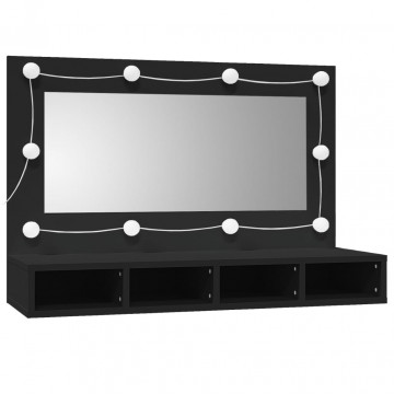 Dulap cu oglindă și LED, negru, 90x31,5x62 cm - Img 2