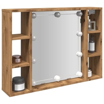 Dulap cu oglindă și LED stejar artizanal 76x15x55 cm, lemn - Img 1