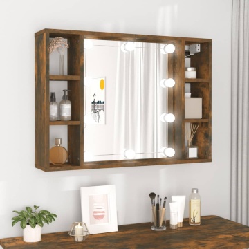 Dulap cu oglindă și LED, stejar fumuriu, 76x15x55 cm - Img 1