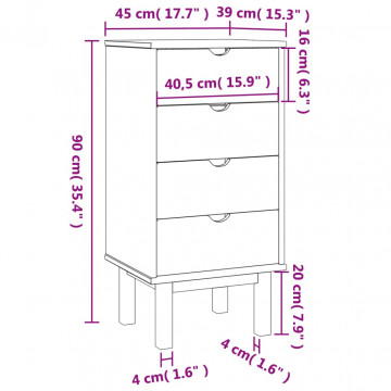 Dulap cu sertar "OTTA", maro/alb, 45x39x90 cm, lemn masiv pin - Img 5