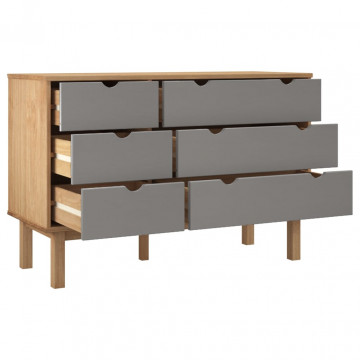 Dulap cu sertar OTTA maro/gri, 111x43x73,5 cm, lemn masiv pin - Img 4