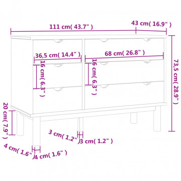 Dulap cu sertar OTTA maro/gri, 111x43x73,5 cm, lemn masiv pin - Img 7