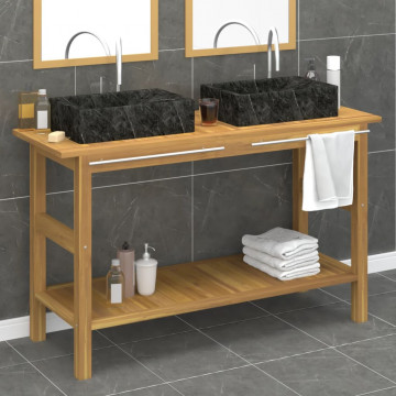 Dulap de baie cu chiuvete din marmură, negru, lemn masiv tec - Img 1
