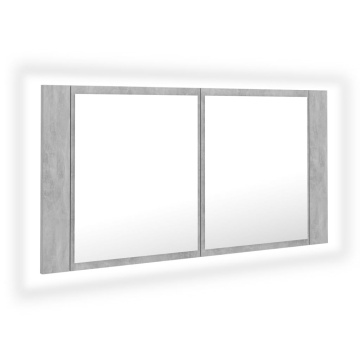 Dulap de baie cu oglindă & LED, gri beton, 90x12x45 cm acril - Img 2