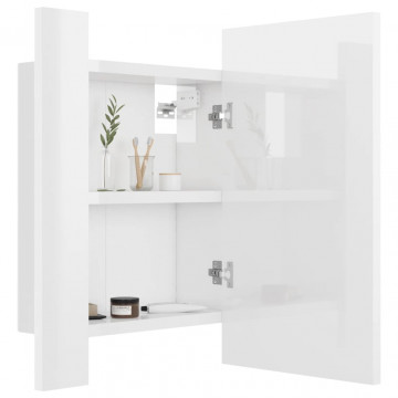 Dulap de baie cu oglindă și LED, alb extralucios 40x12x45 acril - Img 6