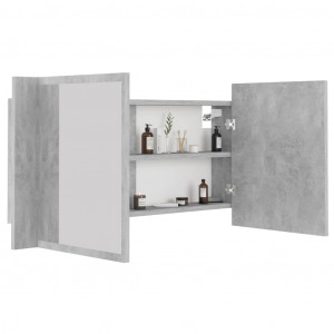Dulap de baie cu oglindă și LED, gri beton, 90x12x45 cm - Img 6