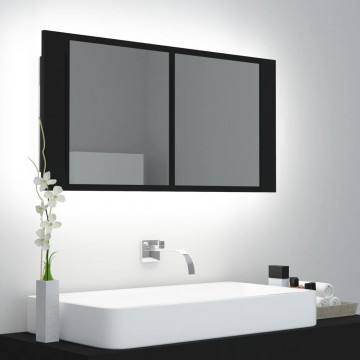 Dulap de baie cu oglindă și LED, negru, 90x12x45 cm acril - Img 1