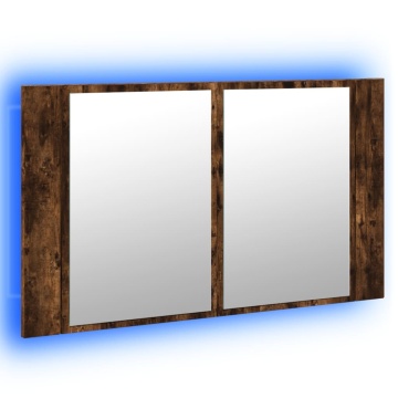 Dulap de baie cu oglindă și LED, stejar fumuriu, 80x12x45 acril - Img 11