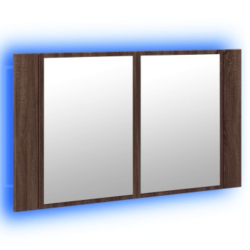 Dulap de baie cu oglindă și LED stejar maro, 80x12x45 cm, acril - Img 11