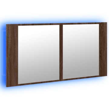 Dulap de baie cu oglindă și LED stejar maro, 90x12x45 cm, acril - Img 11