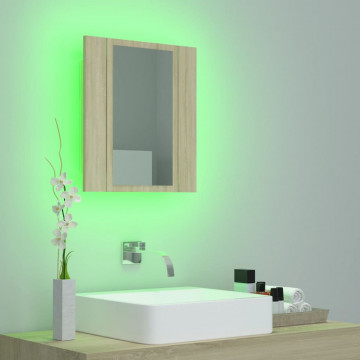 Dulap de baie cu oglindă și LED, stejar Sonoma, 40x12x45 acril - Img 8