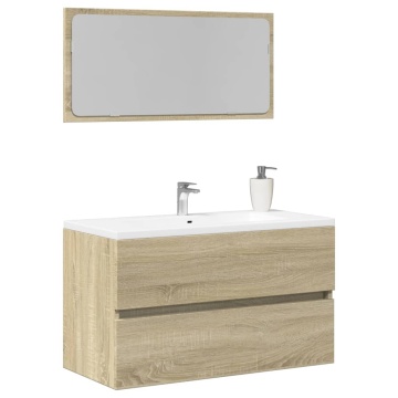 Dulap de baie cu oglindă, stejar sonoma, 80x38,5x45 cm - Img 1