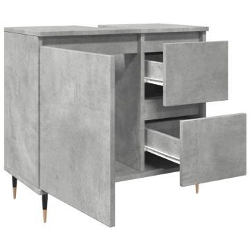 Dulap de baie, gri beton, 65x33x60 cm, lemn prelucrat - Img 6