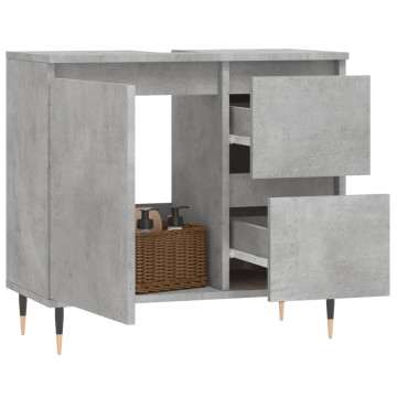 Dulap de baie, gri beton, 65x33x60 cm, lemn prelucrat - Img 3