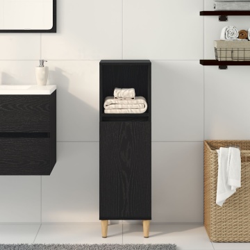 Dulap de baie Negru Stejar 30x30x100 cm Lemn prelucrat - Img 4
