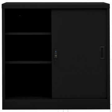 Dulap de birou cu ușă glisantă, negru, 90x40x90 cm, oțel - Img 3
