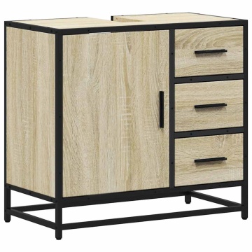 Dulap de chiuvetă baie stejar sonoma 65x33x60 cm lemn prelucrat - Img 2