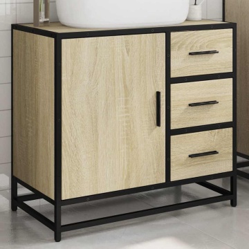 Dulap de chiuvetă baie stejar sonoma 65x33x60 cm lemn prelucrat - Img 4