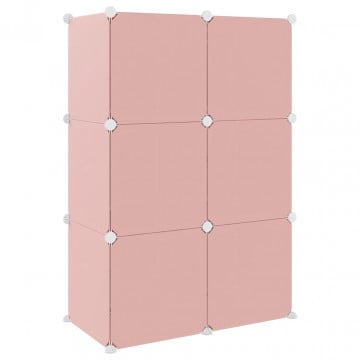 Dulap de depozitare cub pentru copii, 6 cuburi, roz, PP - Img 8