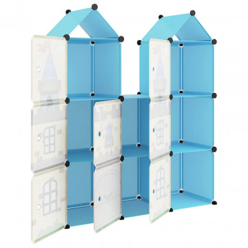 Dulap de depozitare cub pentru copii, 8 cuburi, albastru, PP - Img 5