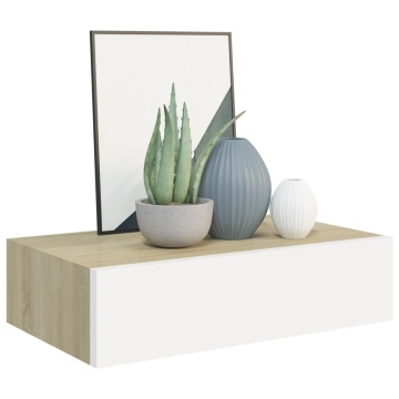 Dulap de perete cu sertar, alb și stejar, 40x23,5x10 cm, MDF - Img 3