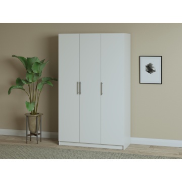 Dulap ECO, 3 usi cu bara de haine si rafturi, alb, 120 cm - Img 1