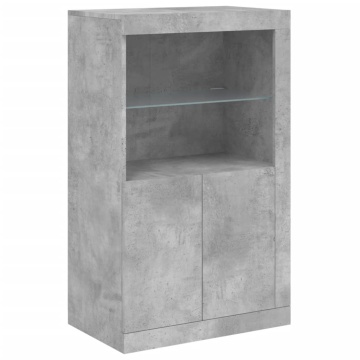 Dulap lateral cu lumini LED, gri beton, lemn prelucrat - Img 3