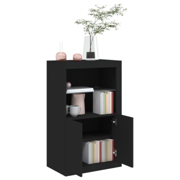 Dulap lateral cu lumini LED, negru, lemn prelucrat - Img 8