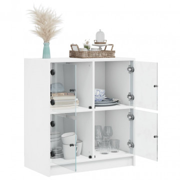 Dulap lateral cu uși din sticlă, alb, 68x37x75,5 cm - Img 8