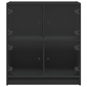 Dulap lateral cu uși din sticlă, negru, 68x37x75,5 cm - Img 5