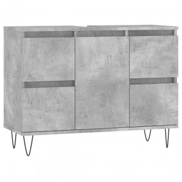 Dulap pentru baie, gri beton, 80x33x60 cm, lemn compozit - Img 2