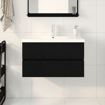 Dulap pentru Chiuvetă cu Bătaie Inclusă Stejar Negru Lemn Ingineresc, Dulap pentru Chiuvetă Stejar Negru 80x38.5x45 cm Lemn Ingineresc - Img 3