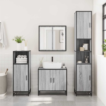Dulap pentru chiuvetă de baie gri Sonoma 65x33x60 cm lemn - Img 3