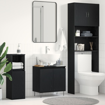 Dulap pentru chiuvetă de baie Stejar Negru 58x33x60 cm Lemn prelucrat - Img 1