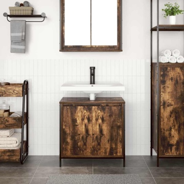 Dulap pentru lavoar baie stejar afumat 60x34,5x60 cm - Img 3