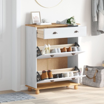 Dulap pentru pantofi ASKIM Alb 85x35x108 cm Lemn Solid de Pin - Img 3