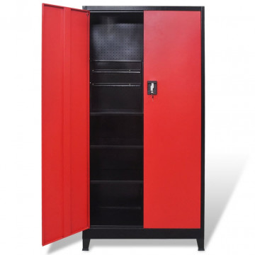 Dulap scule cu 2 uși, oțel, 90 x 40 x 180 cm, negru și roșu - Img 5