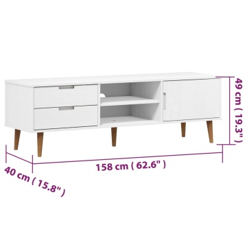 Dulap TV „MOLDE” alb, 158x40x49 cm, lemn masiv de pin - Img 7