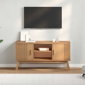 Dulap TV „OLDEN”, maro, 114x43x57 cm, lemn masiv pin - Img 3