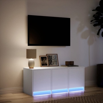 Dulap TV cu LED, alb, 97x34x40 cm, lemn prelucrat - Img 8