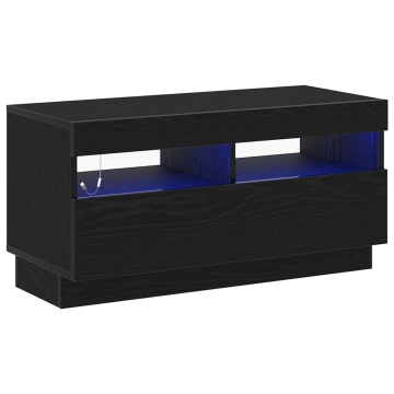 Dulap TV cu lumini LED Negru Stejar 80x35x40 cm Lemn prelucrat - Img 4