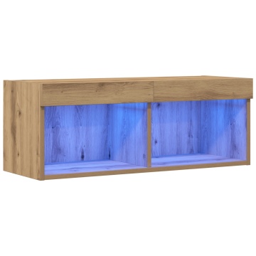 Dulap TV cu Lumini LED Stejar Artisan 80x30x30 cm - Img 2