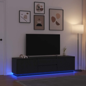 Dulap TV cu lumini LED Stejar negru 193,5x41x50 cm - Img 1