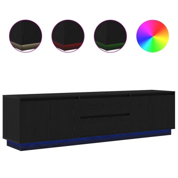 Dulap TV cu lumini LED Stejar negru 193,5x41x50 cm - Img 2