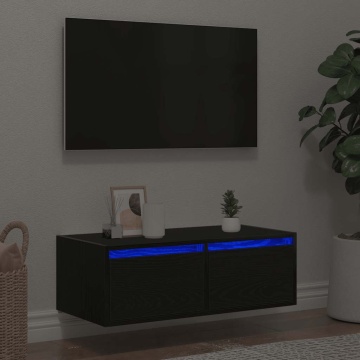 Dulap TV cu lumini LED Stejar negru 75x35,5x25 cm - Img 1