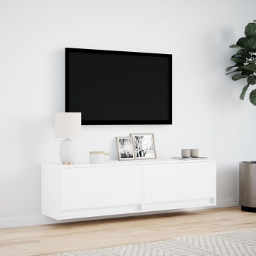 Dulap TV de perete cu lumini LED, alb, 140x31x38 cm - Img 4