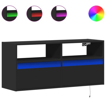 Dulap TV de perete cu lumini LED negru 100x31x45 cm - Img 2